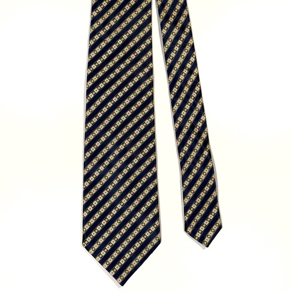 Stefano Ricci Other - Stefano Ricci Mens Navy Blue‎ Gold Geometric Stripe Silk Tie Made in Italy